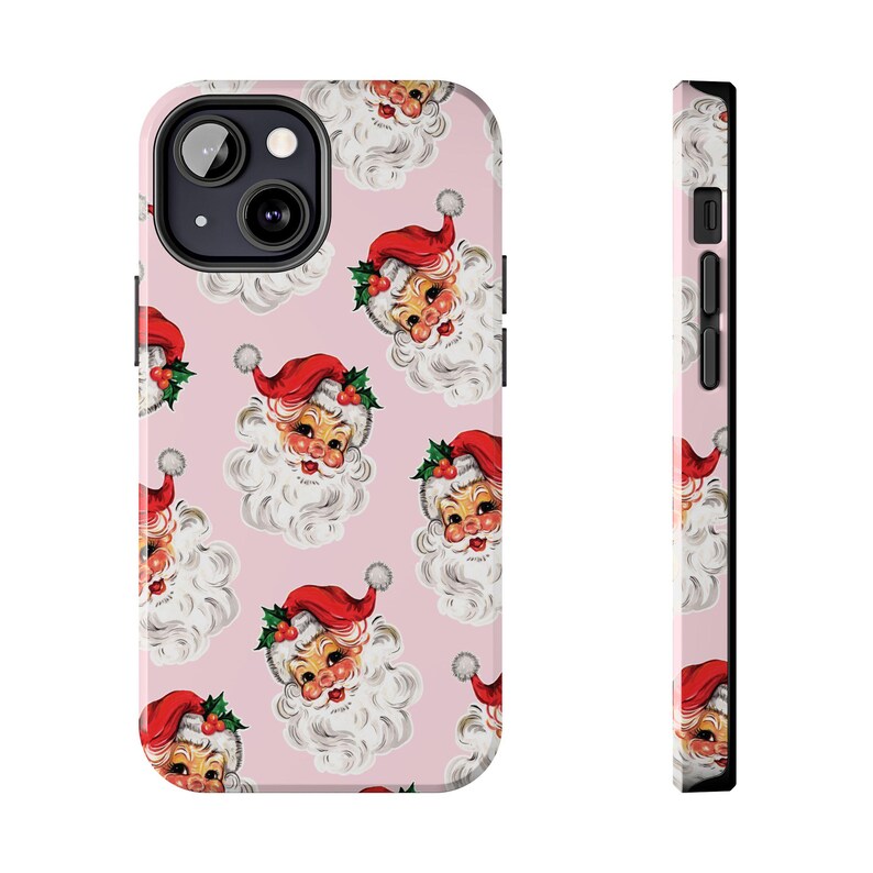 Vintage Santa Claus Phone Case, Cute Pink Winter Cover, Christmas, Holiday iPhone 16 15 14 13 12 Pro Max Plus Samsung Galaxy S24 S23 S22 S21 image 4