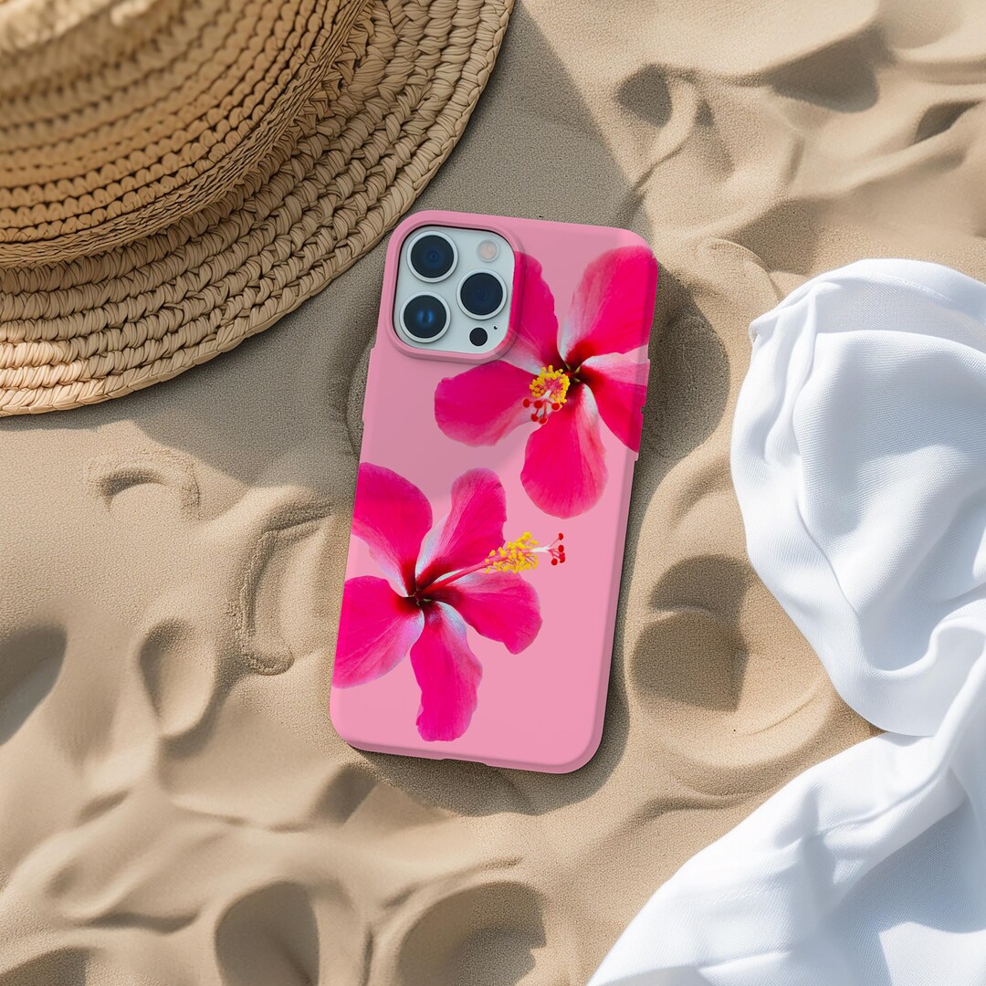 Pink Hibiscus Phone Case, Tropical Flower Phone Cover, iPhone 16 15 14