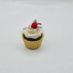 Realistic Cupcake Keychain, Chocolate with Whipped Topping and Cherry