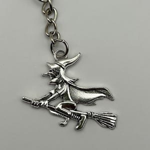 Witch On Broomstick Keychain-All Silver