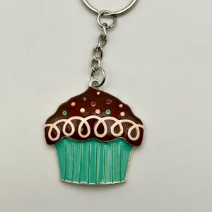 Cute Cupcake Keychain, Chocolate Frosting with Swirls