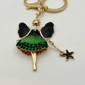 Dark Green Rhinestone Fairy Keychain