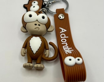 Adorable Silly Monkey Keychain with Wrist Strap