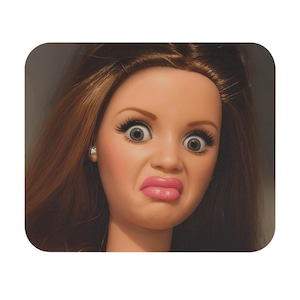 Funny Doll Face Mouse Pad- Unimpressed Vibes Desk Accessory