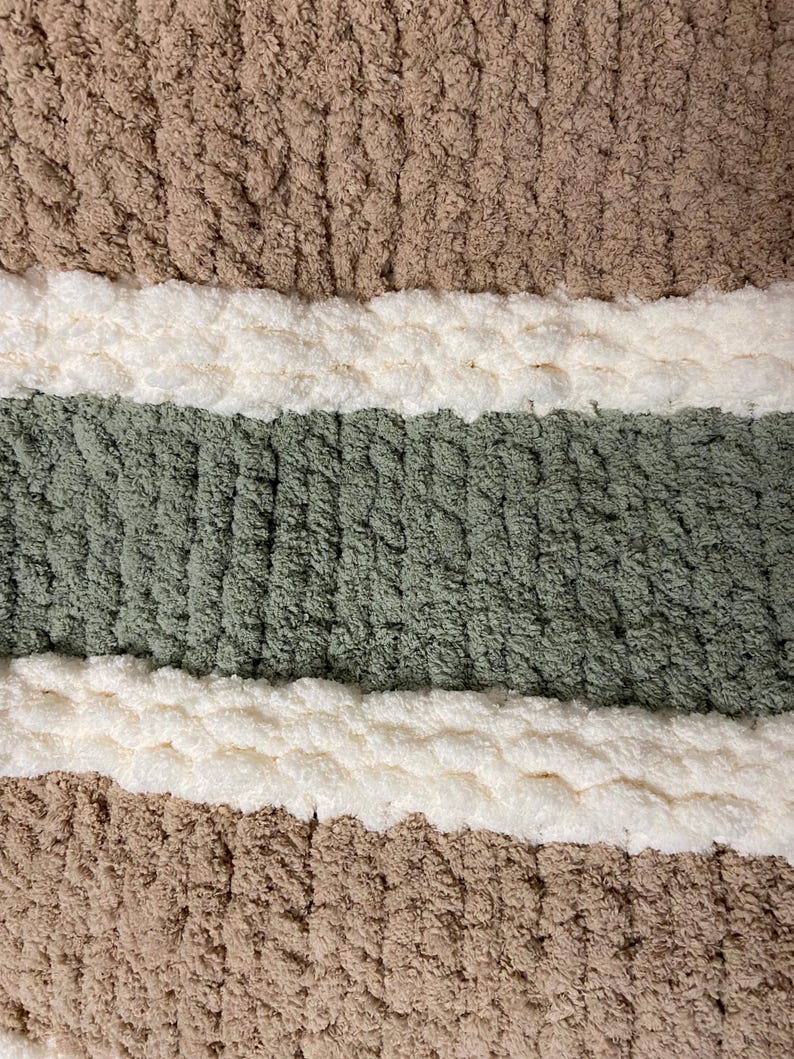 Handmade Chunky Knit Blanket (olive Green Khaki White) Etsy