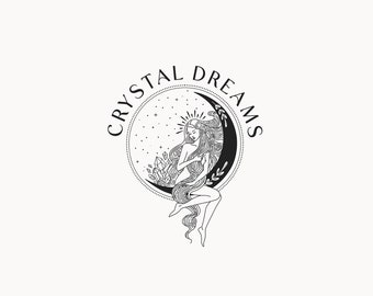Eklektisches Celestail Goddess Logo Design: Kristall Mond Feminines Branding | 54 |