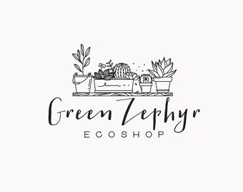 GREEN ZEPHYR | 37 |  Eclectic Logo Design (botanical, nature, folklore, pottery, interior, ecological, plants, cactus, bucket, terrarium)