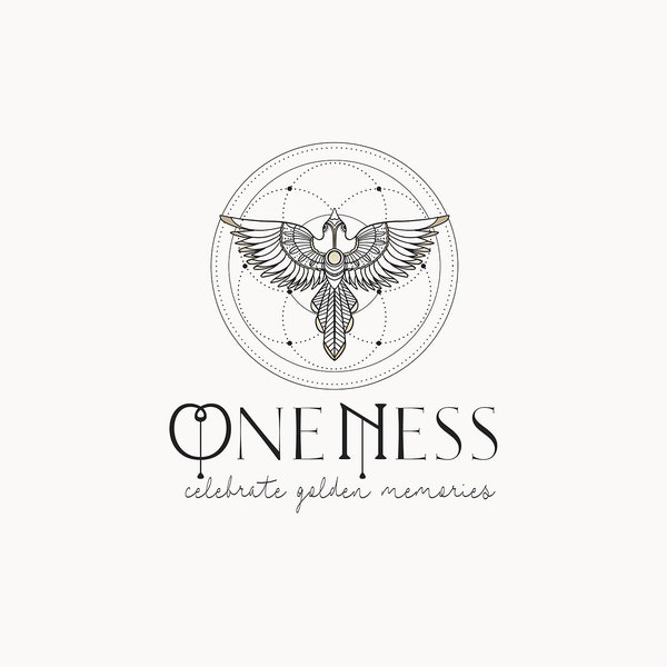 ONENESS | 40 |  Eclectic Logo Design (spiritual, bird, flower of life, gold, sacred geometry, mystic, eagle, phoenix, divination, psychic)