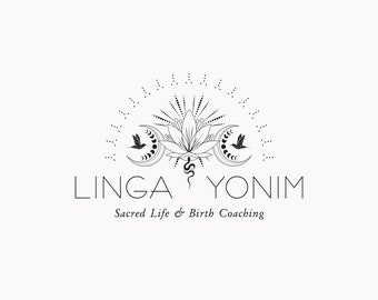 LINGA YONIM  | 57 |  Eclectic Logo Design (Yoni, midwife, life, birth, doula, holistic, gold, bird, chakras, flower, sacred, coaching logo)