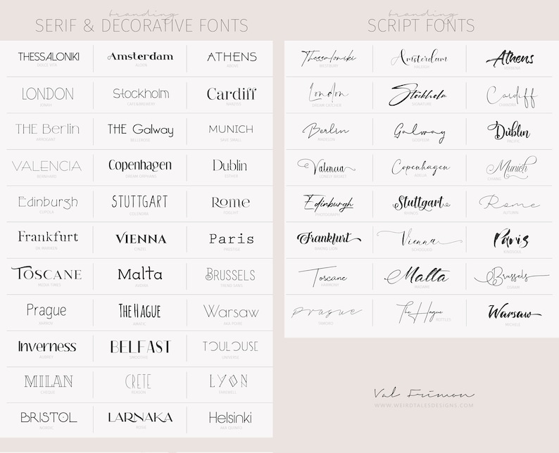 Puede incluir: Un gr&aacute;fico de fuentes serif y decorativas y fuentes de escritura, con nombres de ciudades en texto negro. Las fuentes se muestran en un formato de cuadr&iacute;cula, con cada nombre de ciudad emparejado con un estilo de fuente correspondiente.