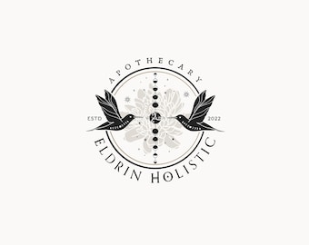ELDRIN HOLISTIC  | 52 |  Eclectic Logo Design (Holistic, apothecary, colibri, bird, chakras, flower, triskelion, coaching, massage logo)
