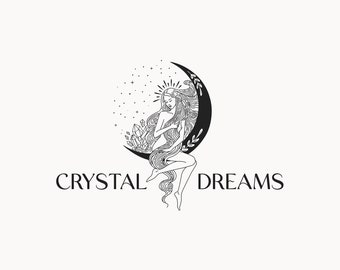 CRYSTAL DREAMS | 54 |  Eclectic Logo Design (sacred, magical, celestial, spiritual, crystal, goddess, deity, moon, gold, feminine logo)