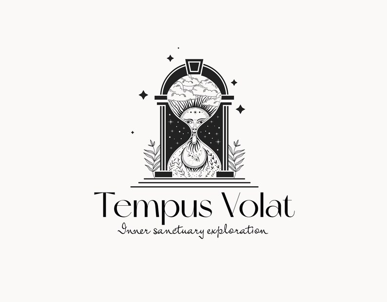 TEMPUS VOLAT 45 Eclectic Logo Design sacred, magical, coaching, spiritual, hourglass, celestial, boutique, hypnotherapy, time logo image 1