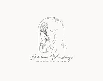 HIDDEN BLESSINGS  | 62 |  Eclectic Logo Design (pregnancy maternity, midwifery, doula, moon, window, pregnant woman, baby, fetus, postnatal)