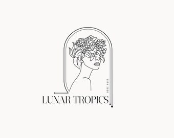 LUNAR TROPICS  | 3 |  Modern Minimal Logo Design (girl, flowers, abstract, jewelry, fashion, linear art, spiritual, award winning logo)