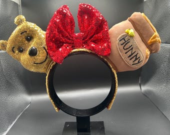 Winnie the Pooh inspired mouse ears. Pooh Bear and hunny pot ear headband.