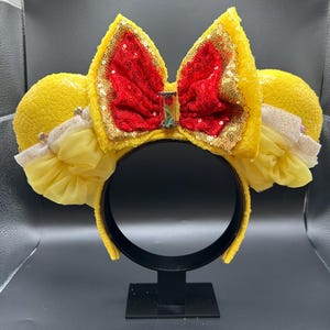 Belle inspired mouse ears. Enchanted Rose Beauty and the Beast ear headband. image 3