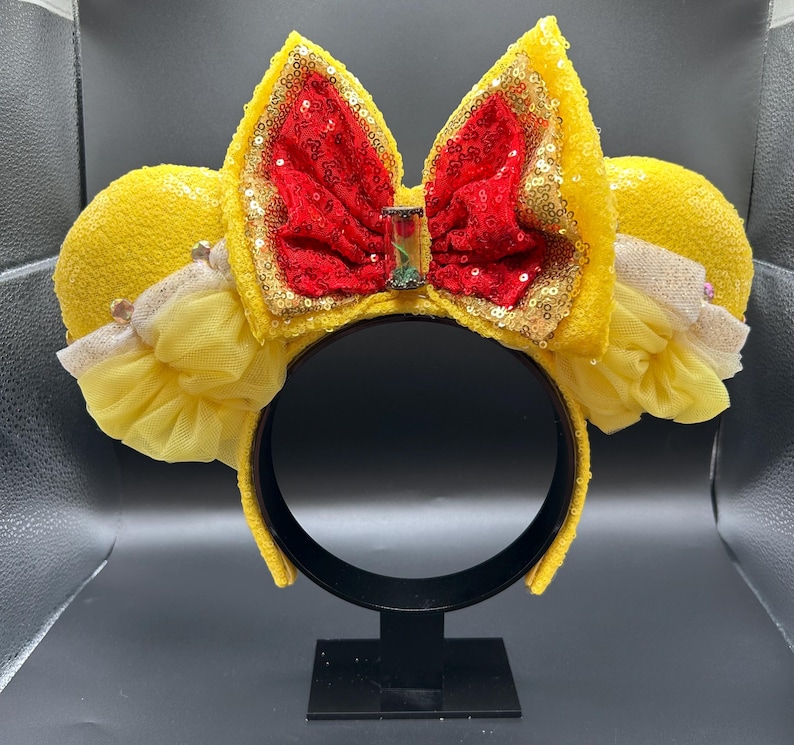 Belle inspired mouse ears. Enchanted Rose Beauty and the Beast ear headband. image 3