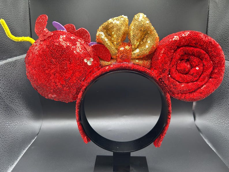 Mushu Inspired Mickey Ears Headband: Mulan's Dragon Pal Sequin Ears image 8