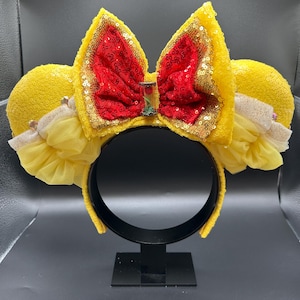 Belle inspired mouse ears. Enchanted Rose Beauty and the Beast ear headband. image 1