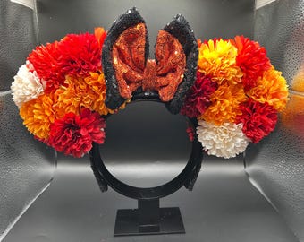 Muisoortjes geïnspireerd op Día de los Muertos (Dag van de Doden). Kleurrijke haarband met nep-goudsbloemoortjes, geïnspireerd op Coco. Halloween-oortjes.