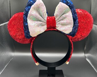 Americana rood-witte en blauwe muizenoren. Amerikaanse hoofdband met oor, 4 juli