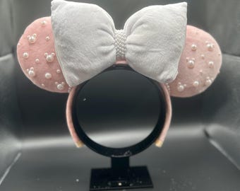 velvet Pink mouse ears with Pearl hidden mickeys Headband: Hidden Mickey, Bridgerton Inspired