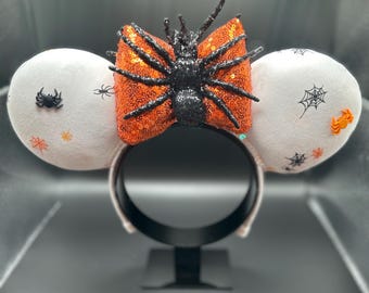 Spider covered mouse ears. Halloween ear headband. Not so Scary Spiders on your head!