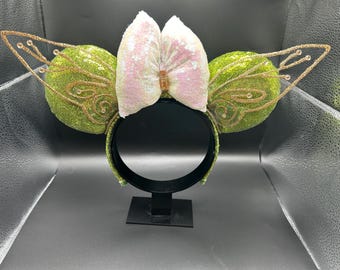 Orecchie ispirate a Trilli. Orecchie luminose! Cerchietto con orecchie da topo a forma di Fata Verde.