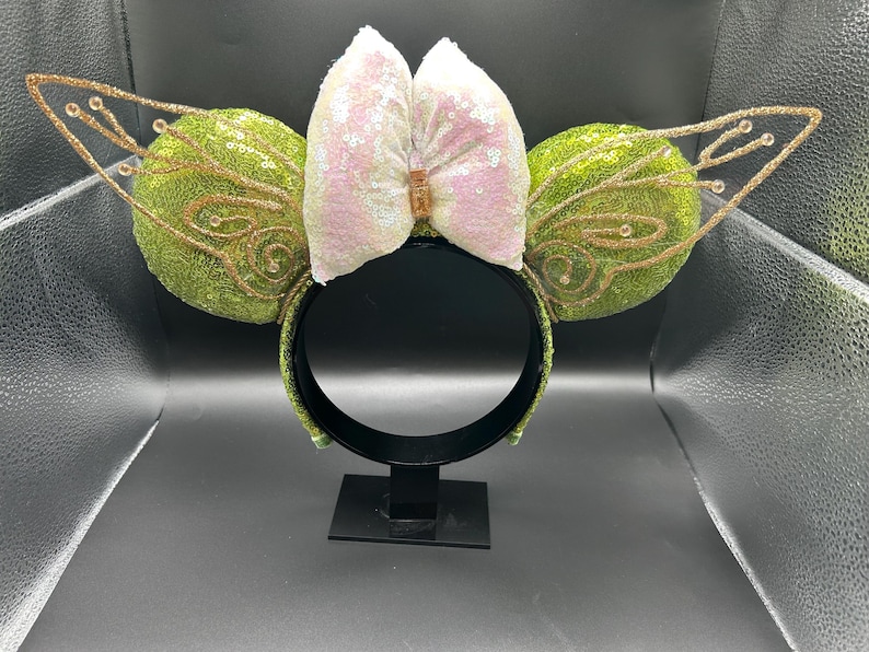 Op Tinkerbell geïnspireerde oren. Verlicht oren! Groene feeënhoofdband met muizenoor afbeelding 1