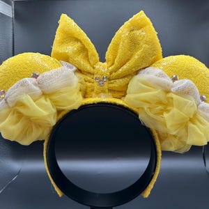 Belle inspired mouse ears. Enchanted Rose Beauty and the Beast ear headband. image 6