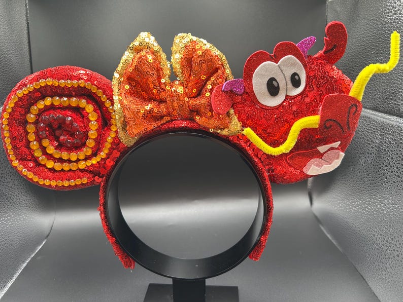 Mushu Inspired Mickey Ears Headband: Mulan's Dragon Pal Sequin Ears image 1