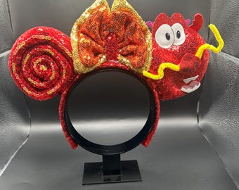 Mushu-inspirerat hårband med Musse Pigg-öron: Mulans drakväns paljettöron