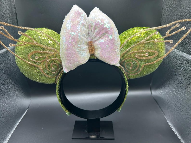 Op Tinkerbell geïnspireerde oren. Verlicht oren! Groene feeënhoofdband met muizenoor afbeelding 2
