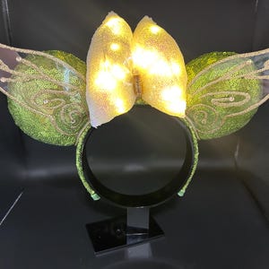 Op Tinkerbell geïnspireerde oren. Verlicht oren! Groene feeënhoofdband met muizenoor afbeelding 8