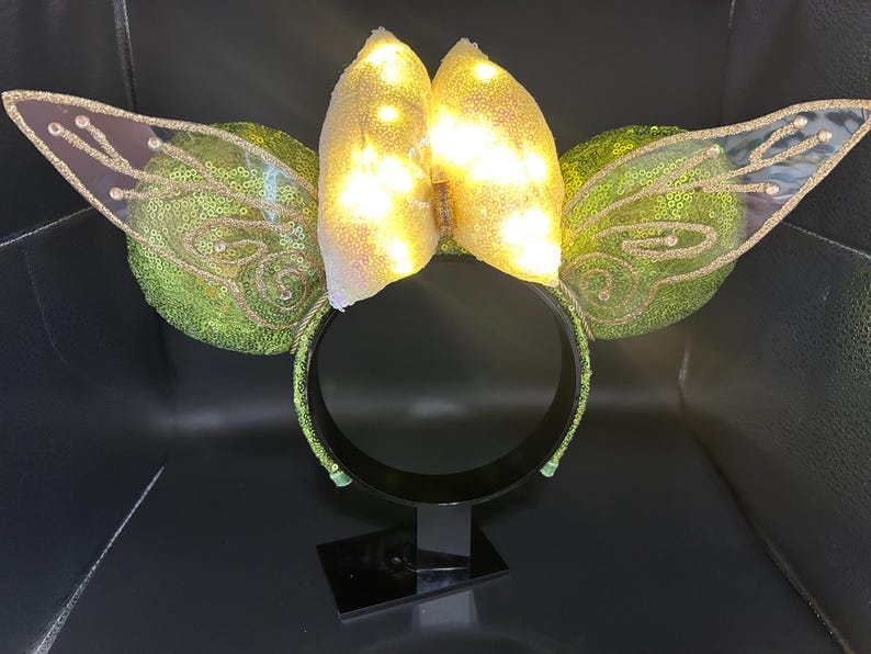 Op Tinkerbell geïnspireerde oren. Verlicht oren! Groene feeënhoofdband met muizenoor afbeelding 8