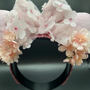 Japanese cherry blossom mouse ears. Tokyo Sakura ear headband. Pink spring flowers ears image 7