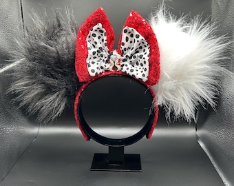 Cruel Animal Designer mouse ears. Cruella de Vil inspired ear headband. Faux fur ears