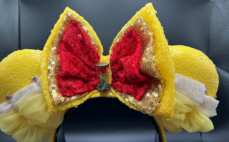 Belle inspired mouse ears. Enchanted Rose Beauty and the Beast ear headband. image 4