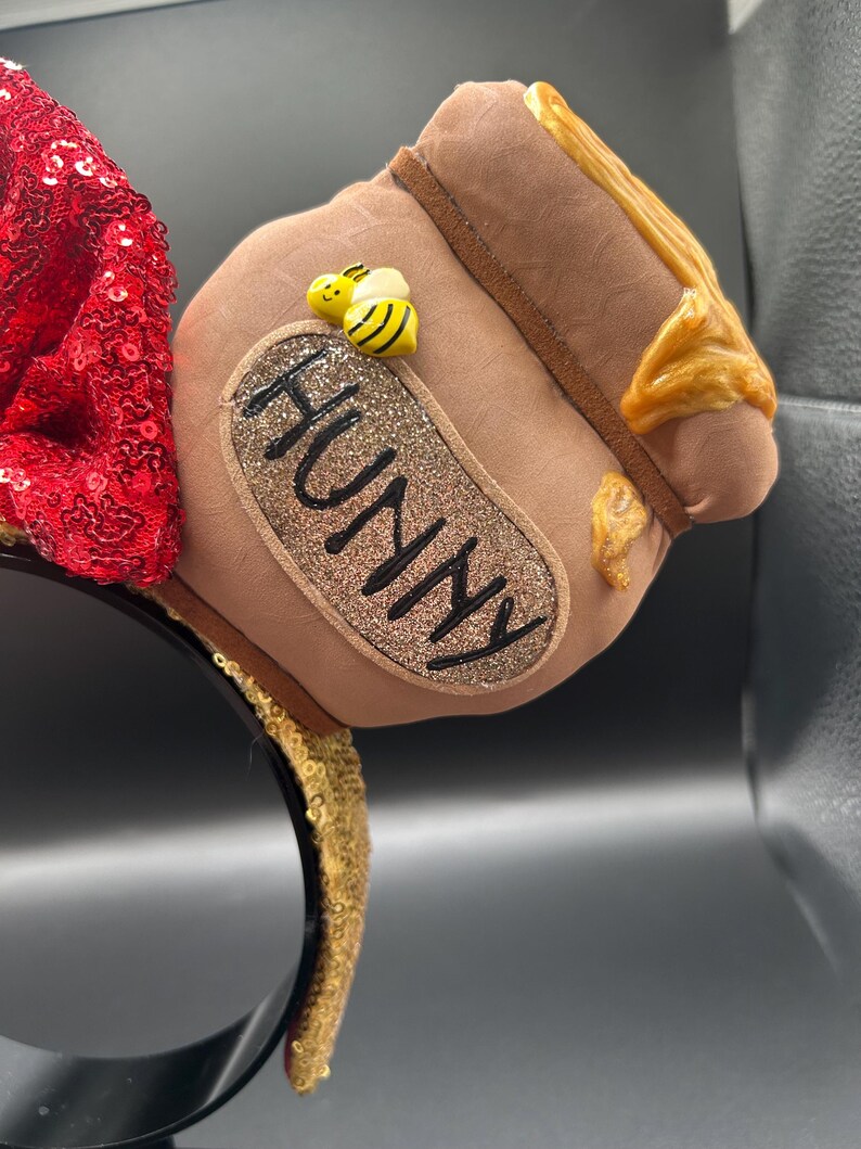 Winnie the Pooh inspired mouse ears. Pooh Bear and hunny pot ear headband. image 4