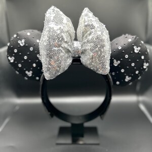 Black and White Minnie Ear Headband with rhinestones Disney disneyland 60th anniversary crystal rhinestone minnie  main image 3