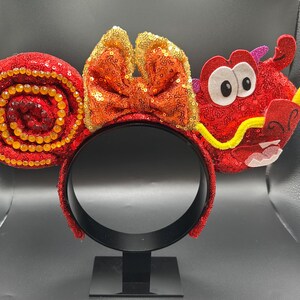 Mushu Inspired Mickey Ears Headband: Mulan's Dragon Pal Sequin Ears image 4
