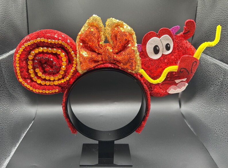 Mushu Inspired Mickey Ears Headband: Mulan's Dragon Pal Sequin Ears image 4