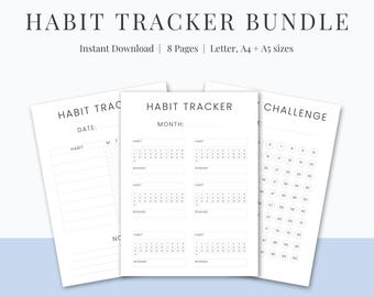 Printable Habit Tracker Bundle: Weekly, Monthly, 100 Day Challenge (Fillable PDF)