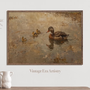 Vintage Duck & Duckling Oil Painting, Bird Artwork, High Quality Printable Wall Art, Digital Download, Digital Print, Vintage Print | 0064