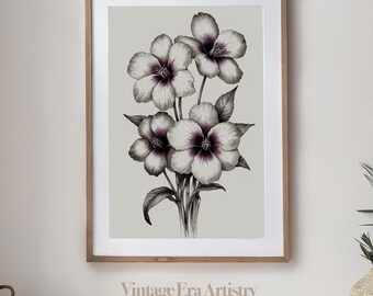 Boceto de ramo de flores vintage, ilustración, arte imprimible de alta calidad, descarga digital, obra de arte digital imprimible / PS0071