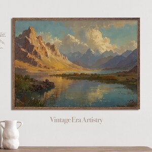 Vintage Stunning Valley with Beautiful Lake Oil Style Painting, Digital Download, Digital Print, Vintage Printable Artwork | 0136