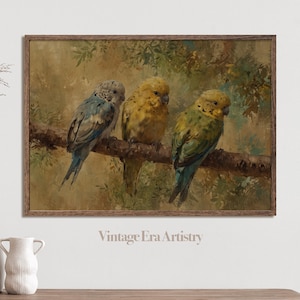 Vintage Budgie Oil Painting, Bird Artwork, High Quality Printable Wall Art, Digital Download, Digital Print, Vintage Printable Artwork