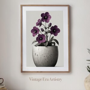 Vintage Bouquet of Purple Flowers Sketch, Illustration, High Quality Printable Art, Digital Download, Digital Art Printable Artwork | PS0076