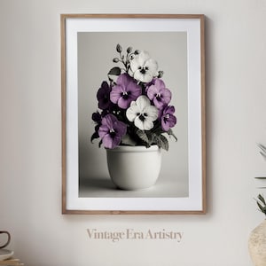 Vintage Bouquet of Purple Flowers Sketch, Illustration, High Quality Printable Art, Digital Download, Digital Art Printable Artwork | PS0075